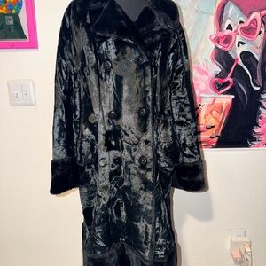 Vintage 1970s Black Faux Fur Double-Breasted Coat